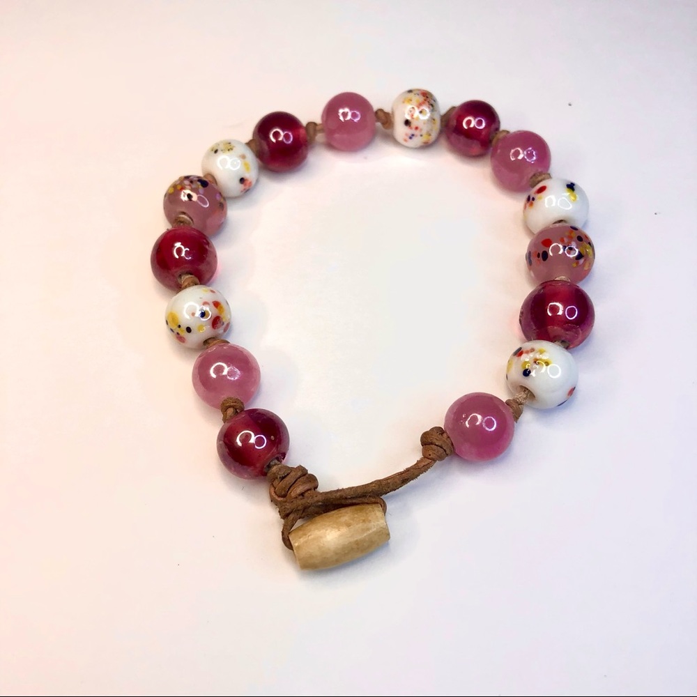 Pink and White Beaded Bracelet